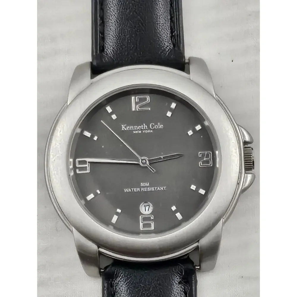 Mens Kenneth Cole New York Date P93-03 New Band Quartz Watch New Battery Runs